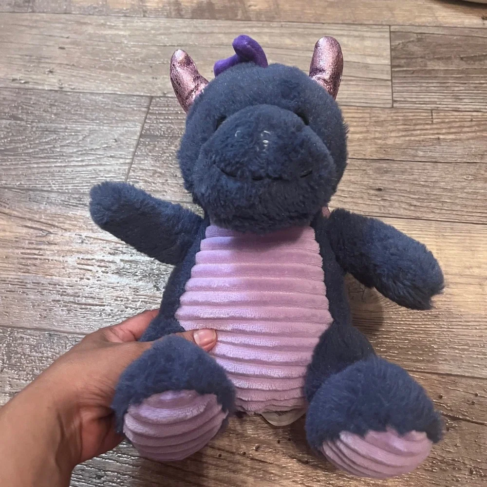Russ Jazwares Navy Blue Dragon Plush Metallic Pink Wings‎ Purple Corduroy Belly